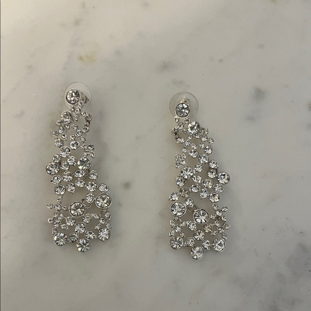 Crystal Cascade Drop Earrings - Silver Tone